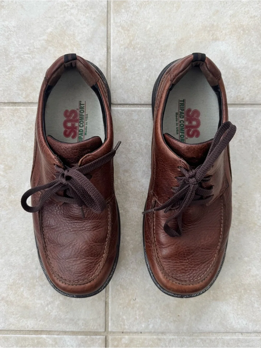 SAS Move On Brown Leather Walking Shoes Mens 7.5 W Lace Up Comfort Made In USA